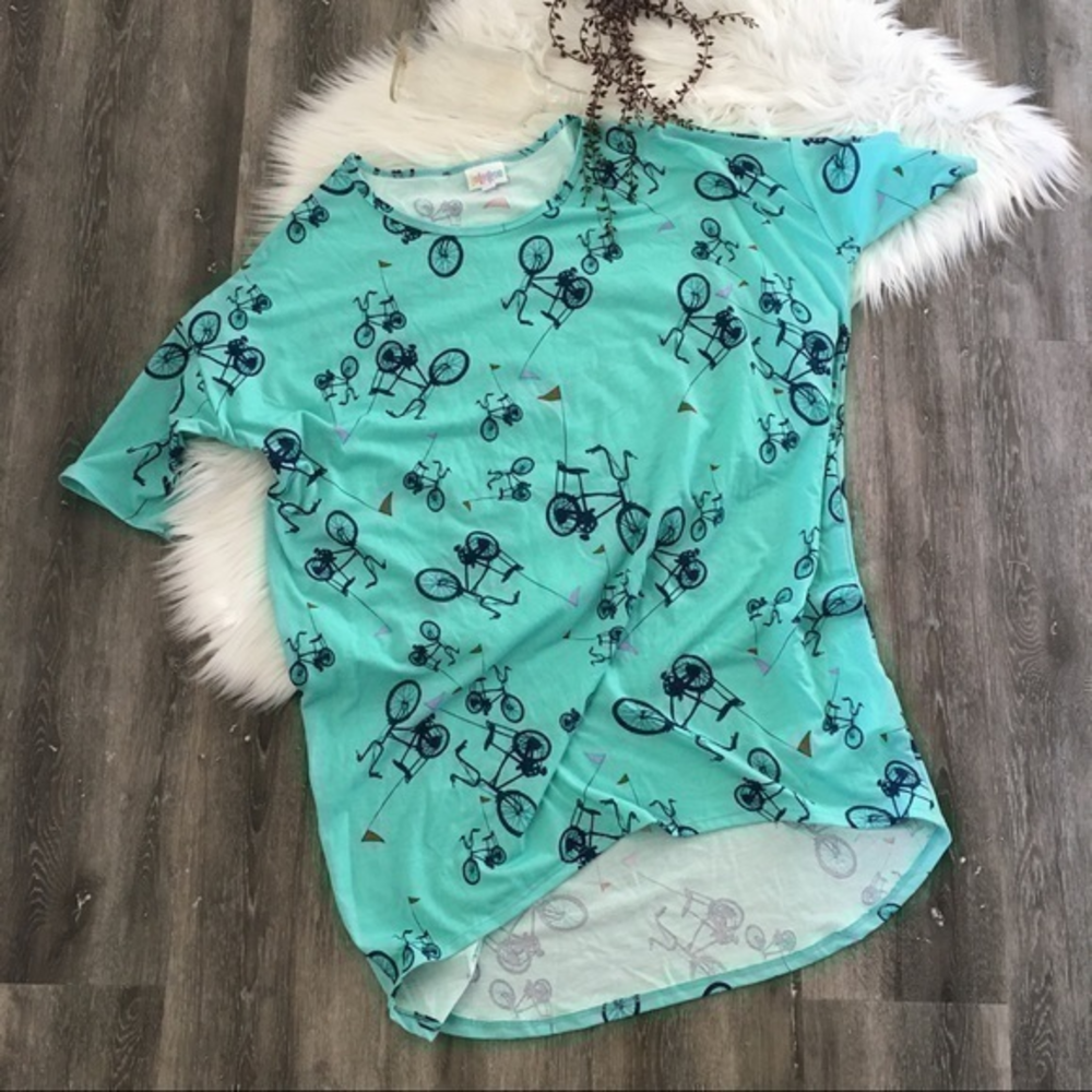 Lularoe‎ bicycle print tunic size small aqua.